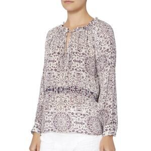 L’agence Womens Crawford Billow Sleeve blouse purple white floral extra small